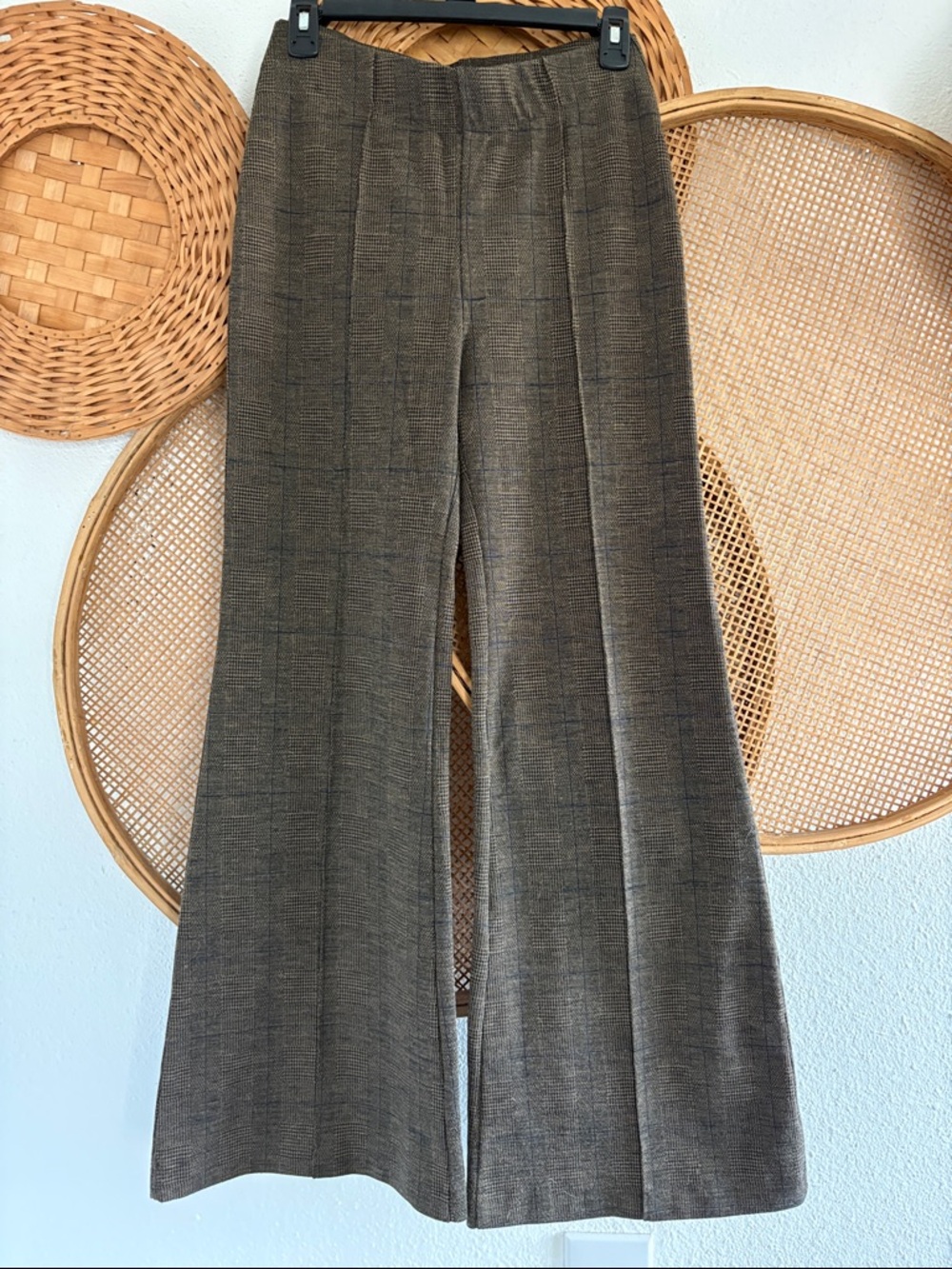 Free People Women's Wide-Leg StrGlen Plaid Super Flare Pants - Brown size small